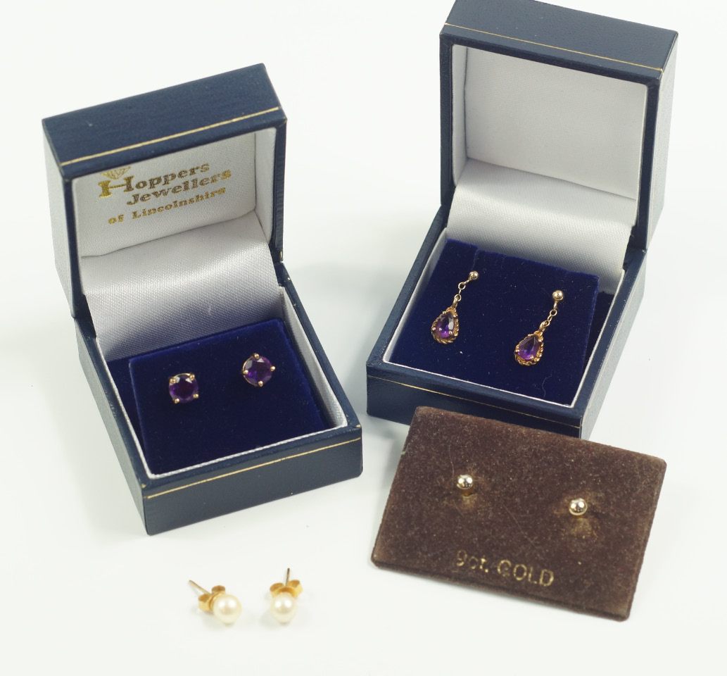 Appraisal: A pair of ct gold and amethyst earrings a pair