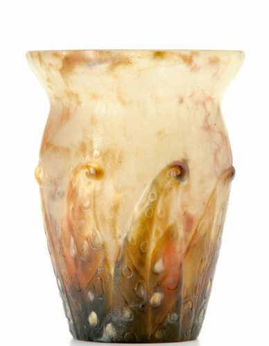 Appraisal: GABRIEL ARGY ROUSSEAU Pate-de-verre vase patterned with fronds in shades