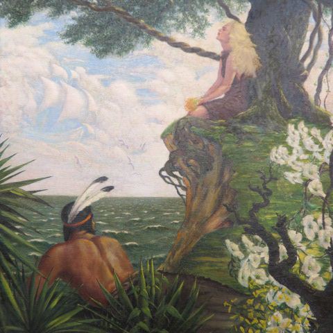 Appraisal: J Giles oil Pocahontas looking out to sea dreaming about