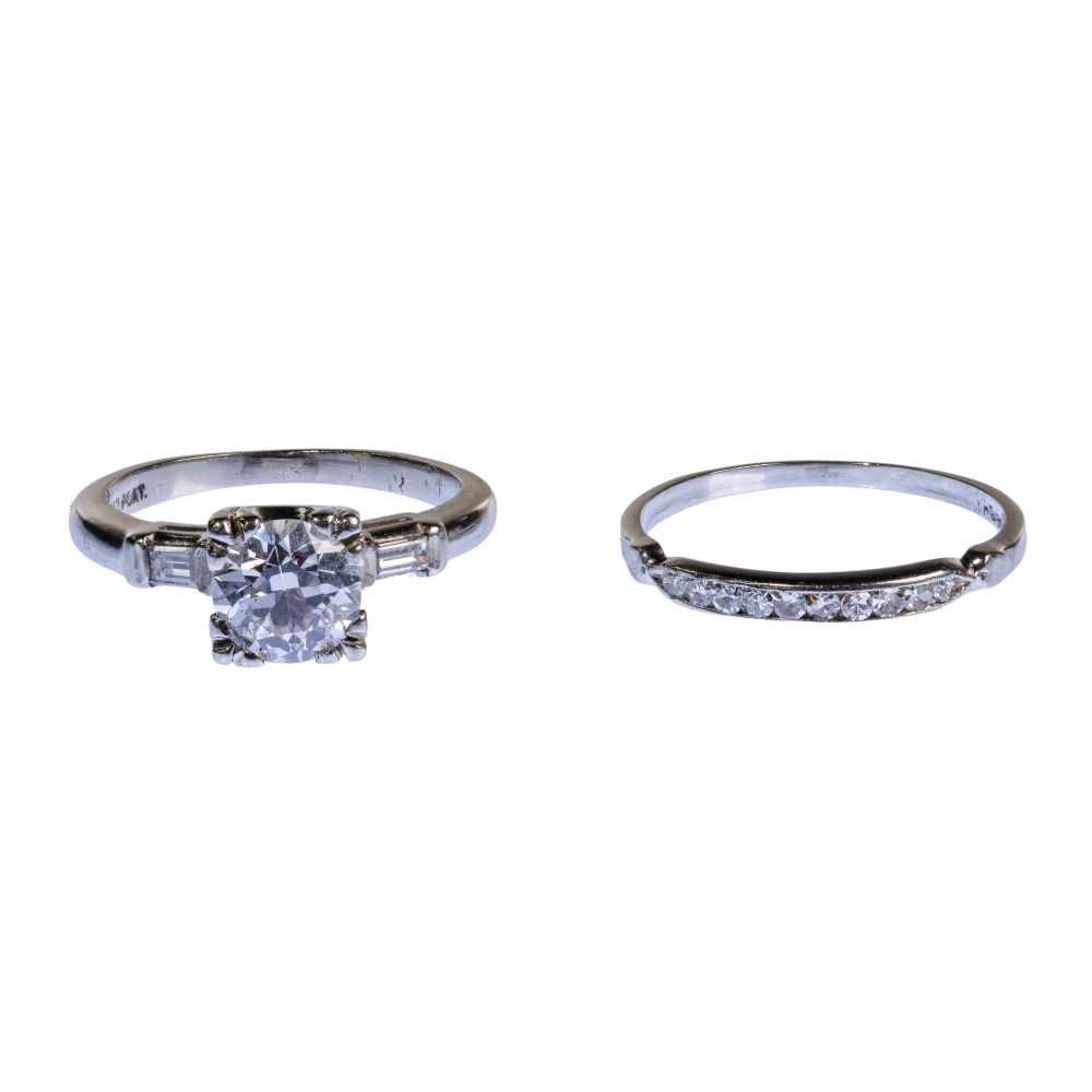 Appraisal: PLATINUM AND DIAMOND ENGAGEMENT AND WEDDING BAND SET items including