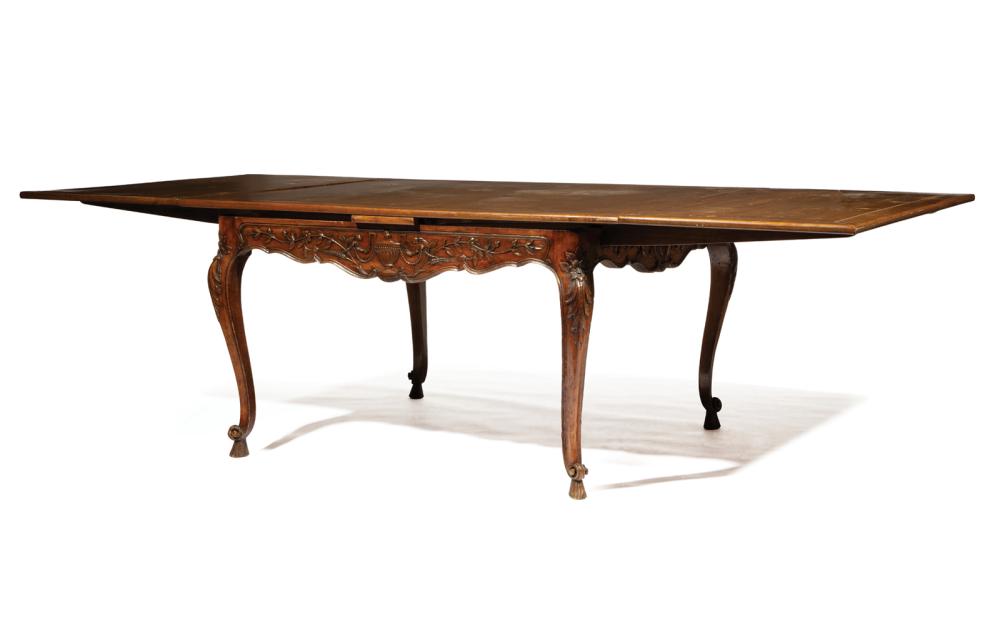 Appraisal: Louis XV-Style Carved Walnut Draw Leaf Table th c plank