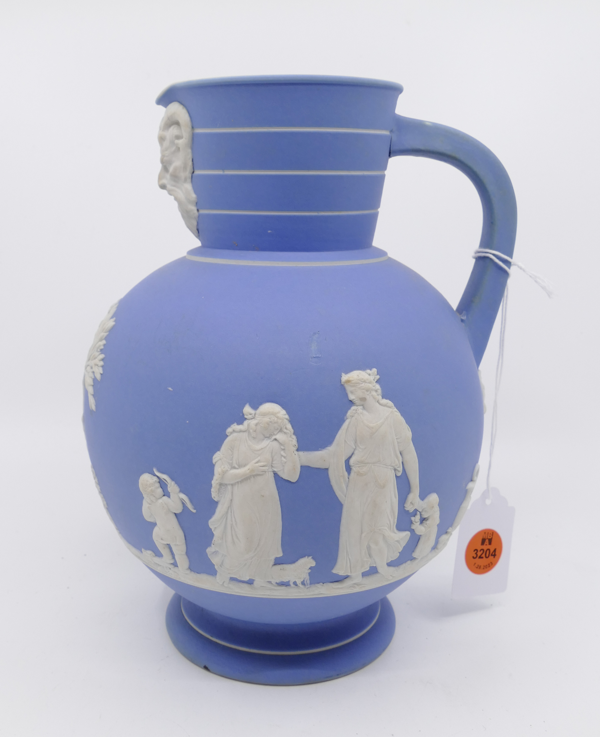 Appraisal: Wedgwood Light Blue Dipped Jasperware Footed Pitcher Satyr mask below