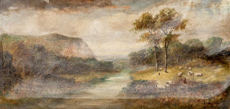 Appraisal: G Thompson Landscape with Sheep Oil on canvas signed 'G