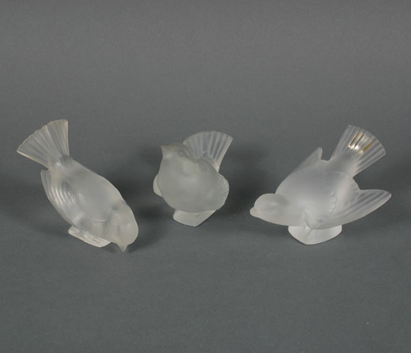 Appraisal: Lalique frosted crystal sparrows one engraved 'Lalique France' two etched