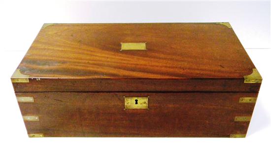 Appraisal: th century mahogany lap desk brass corners and straps two