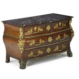 Appraisal: REGENCE TULIPWOOD AND KINGWOOD COMMODE Gilt bronze mounted and brass