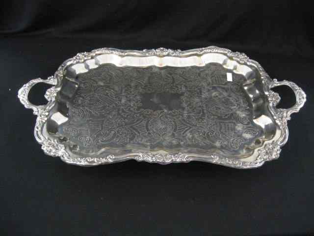 Appraisal: Silverplate Serving Tray handled footed fancy engraving '' x ''