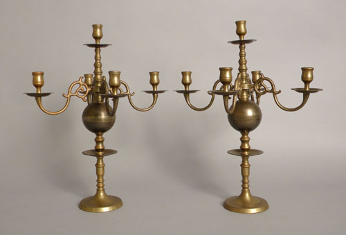 Appraisal: Pair of brass candelabra h