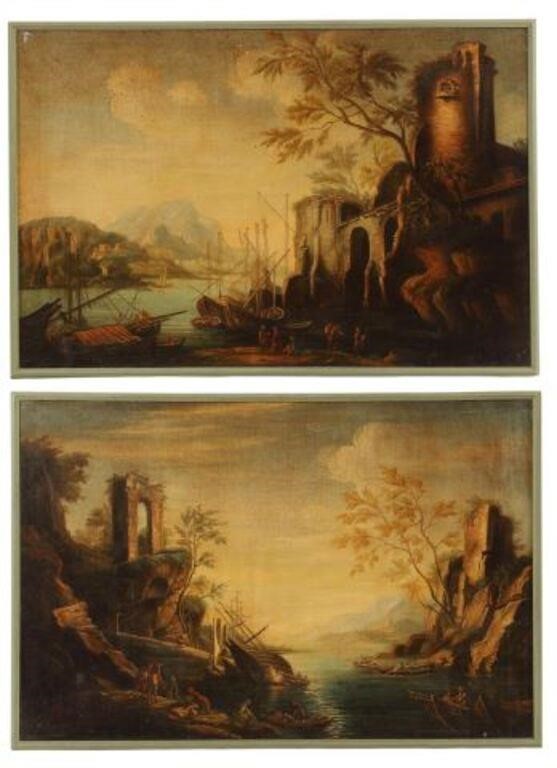 Appraisal: lot of Framed oil on canvas paintings Landscape with Architectural