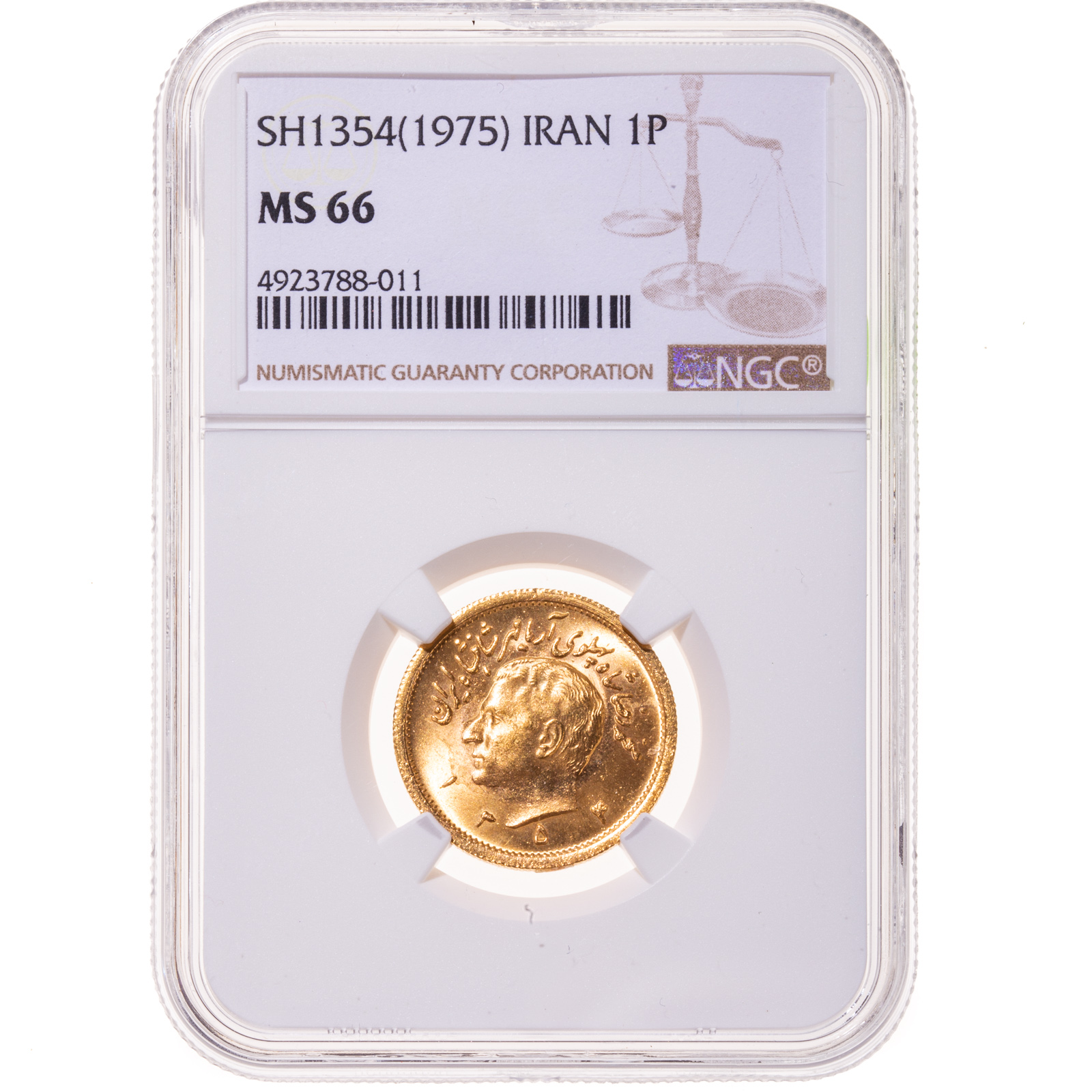 Appraisal: SH IRAN PAHLAVI NGC MS Graded Gem Plus MS by