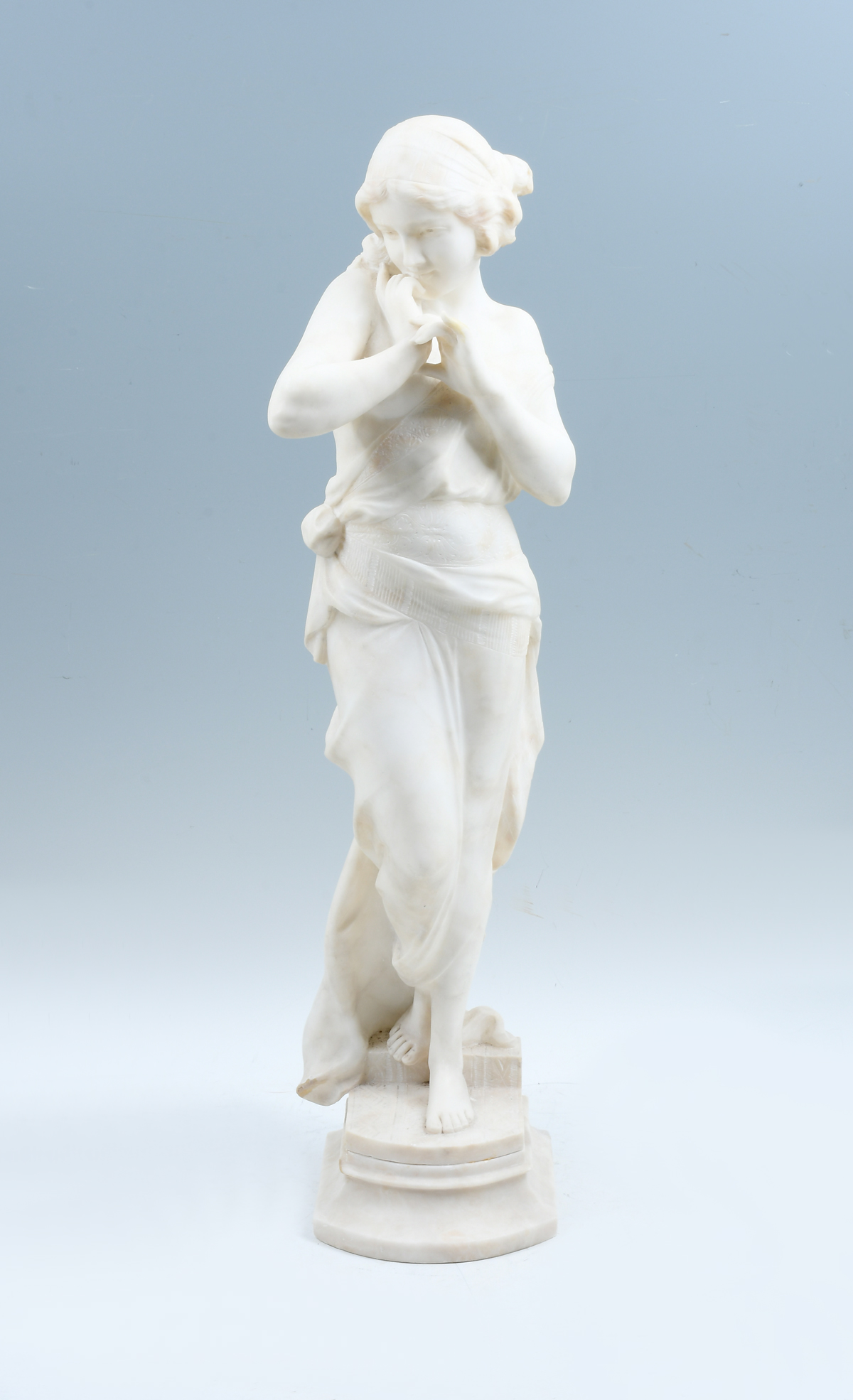 Appraisal: ITALIAN NOUVEAU MAIDEN ALABASTER SCULPTURE Illegibly signed numbered made in