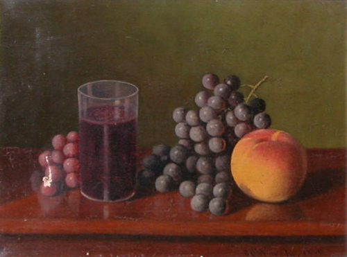 Appraisal: Still Life with Grapes Peach and Glass of Wine Wooster