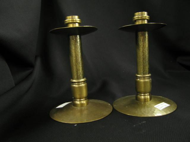 Appraisal: Arts Crafts Candlesticks hand hammered pair signed