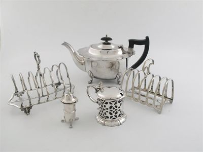 Appraisal: Plated ware an oval panelled three piece tea service two