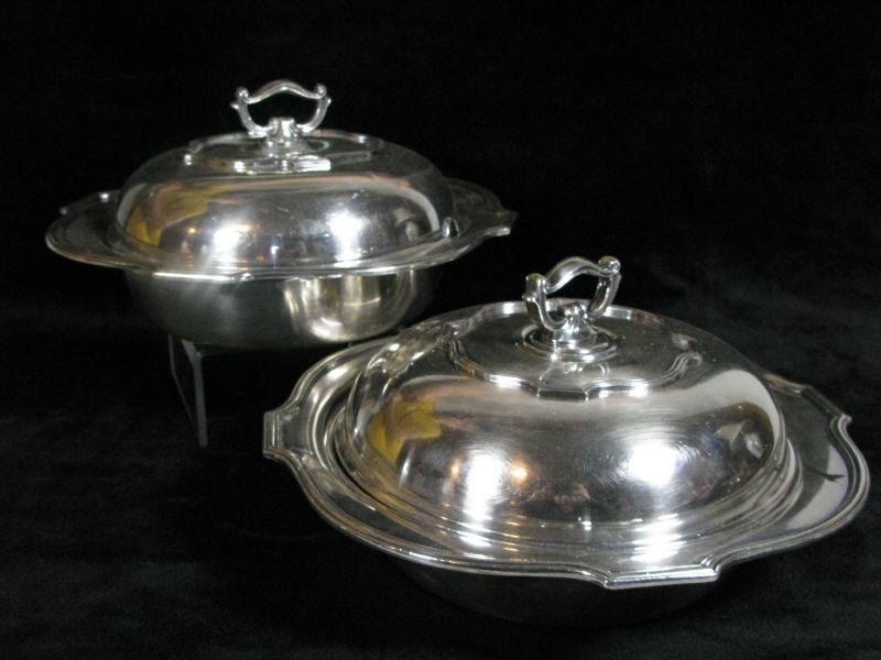 Appraisal: Pair of Silverplate Lidded Servers with divided interior lid with