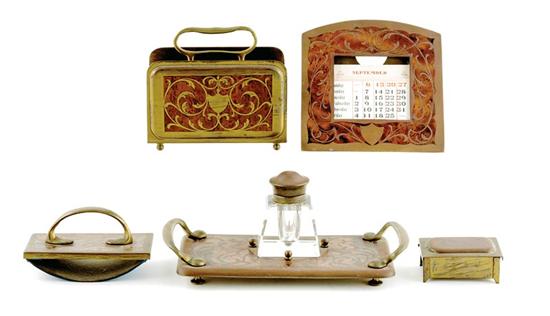 Appraisal: Art Nouveau mixed metal desk set th century consisting of