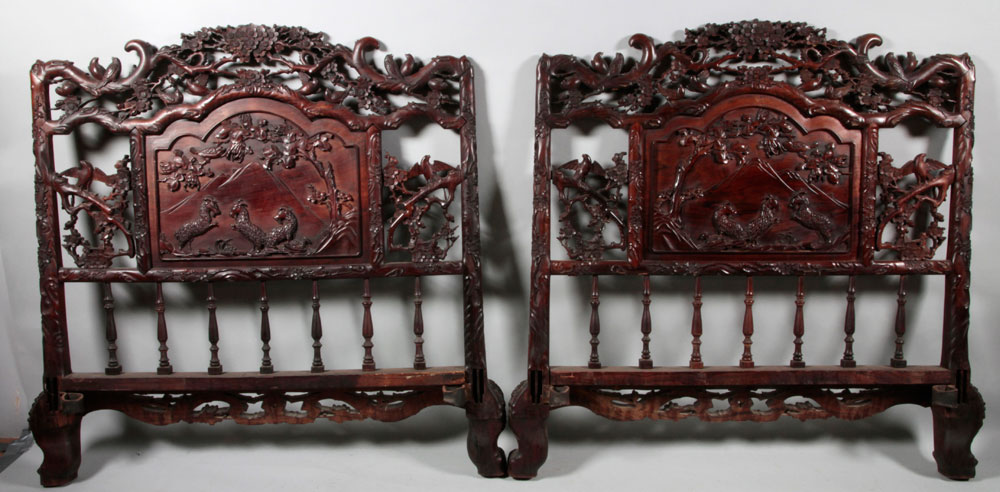 Appraisal: - Pr Chinese Headboards Pair of Chinese headboards rosewood pierced