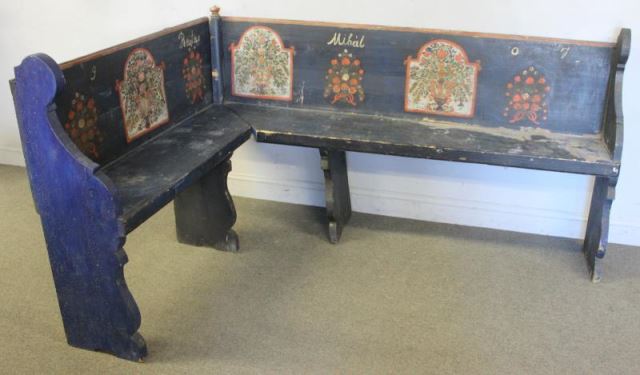 Appraisal: Antique Continental Painted Corner Bench In sections From a Saco