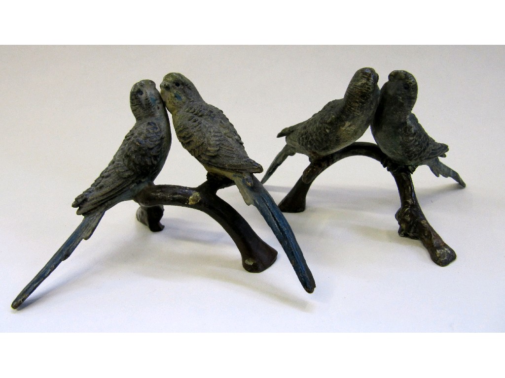 Appraisal: Pair of Austrian cold painted bronze groups of budgerigars