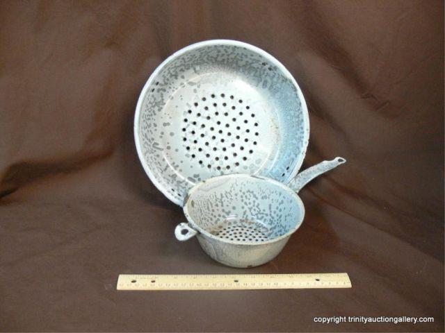 Appraisal: Pair of Antique Grey Dot Graniteware Colanders - the small