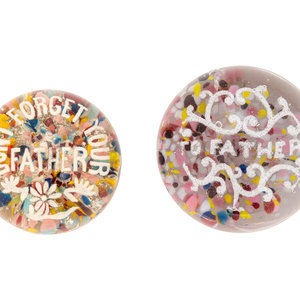 Appraisal: Two American Frit Father Motto Over Speckled Ground Glass Paperweights