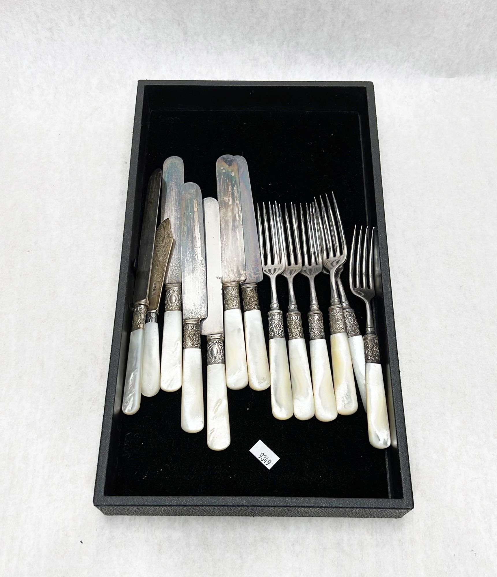 Appraisal: pieces of MOP handled Flatware with Sterling Silver Bands