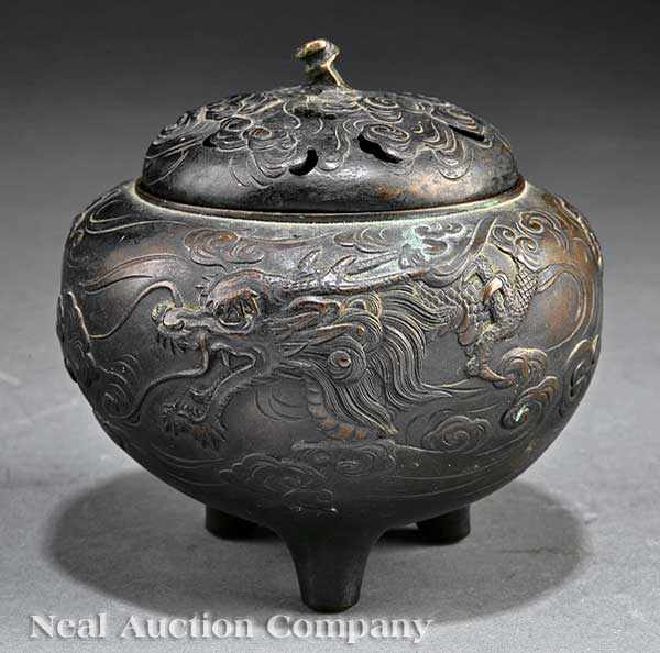 Appraisal: A Japanese Bronze Tripod Incense Burner Koro probably Meiji Period