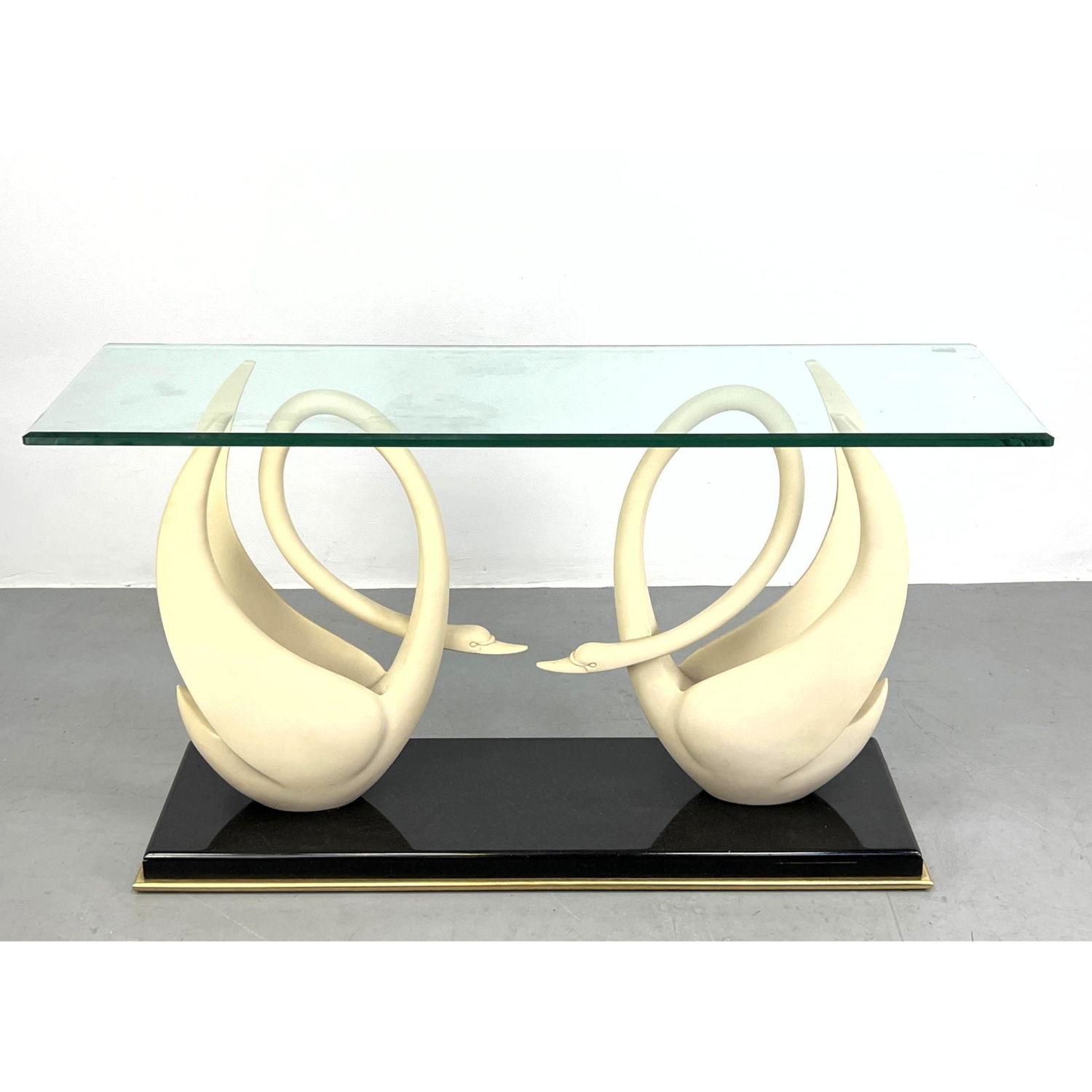 Appraisal: SAN SEN Figural Swan Base Console Hall Table Beveled glass