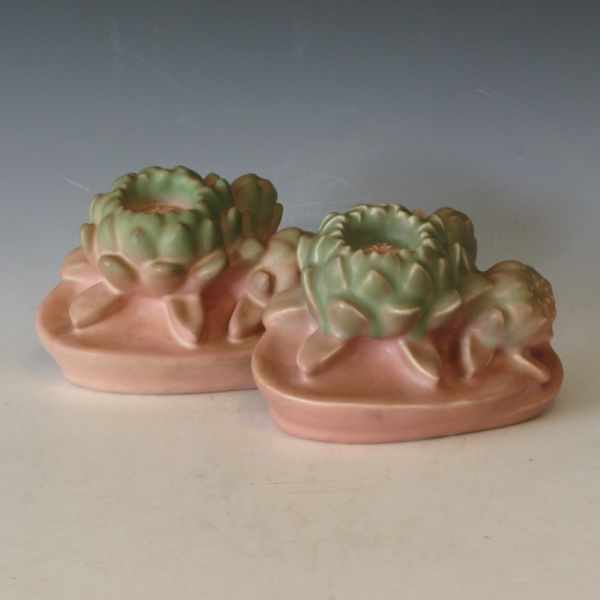 Appraisal: Pair of Rookwood lotus bookends from in matte green over