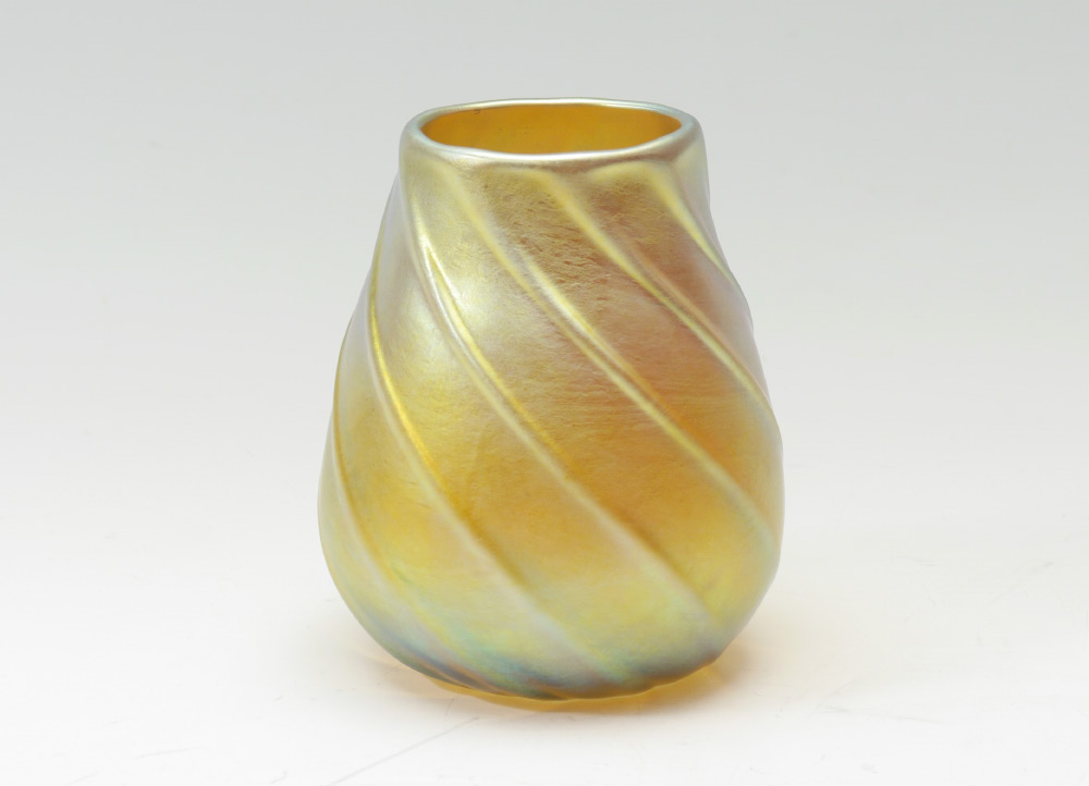 Appraisal: SIGNED TIFFANY FAVRILE ART GLASS VASE Swirl design measures ''