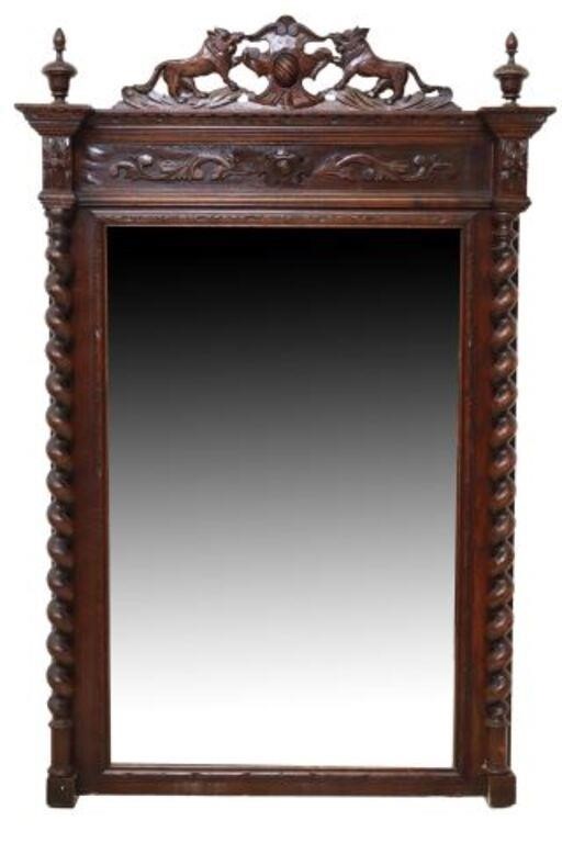 Appraisal: French Henri II style oak mirror late th c carved