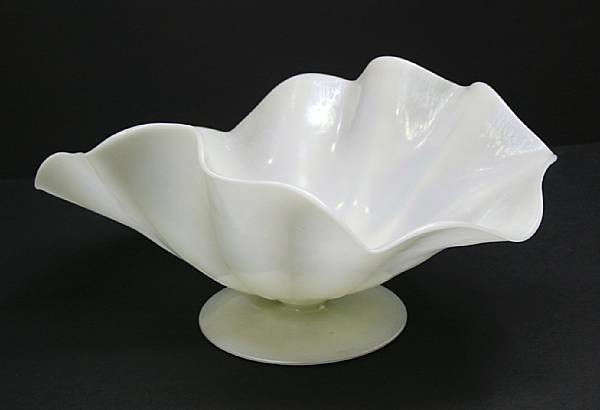 Appraisal: A Steuben Ivrene glass footed bowl circa Of oval ruffled