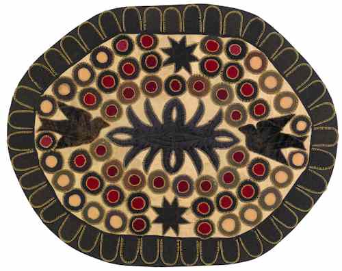 Appraisal: Framed oval penny rug early th c with two doves