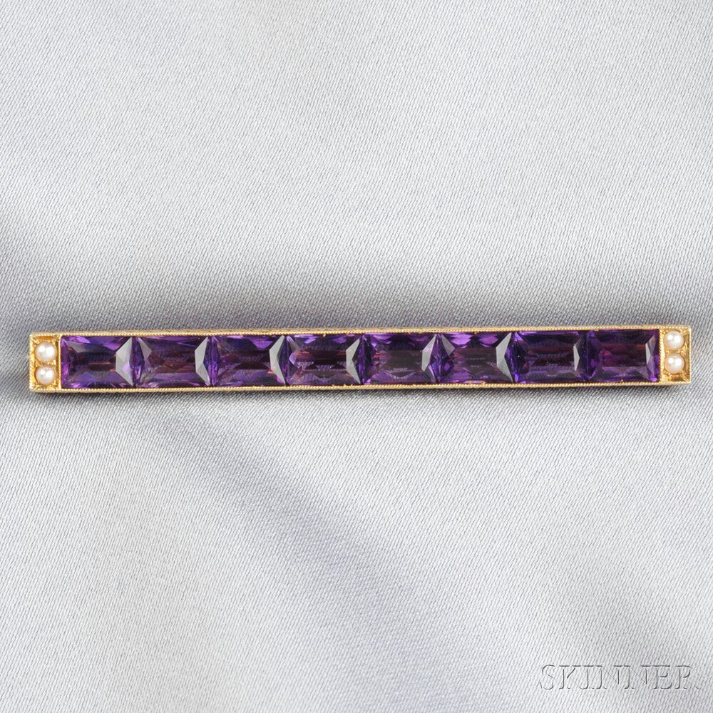 Appraisal: Edwardian kt Gold and Amethyst Bar Pin Sloan Co set