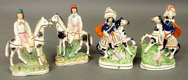 Appraisal: Two pairs of th c Staffordshire equine figures approx h