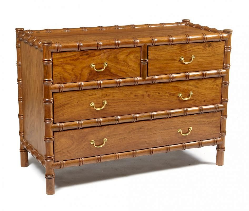 Appraisal: Chinese faux bamboo carved padauk wood chest of drawers Chinese