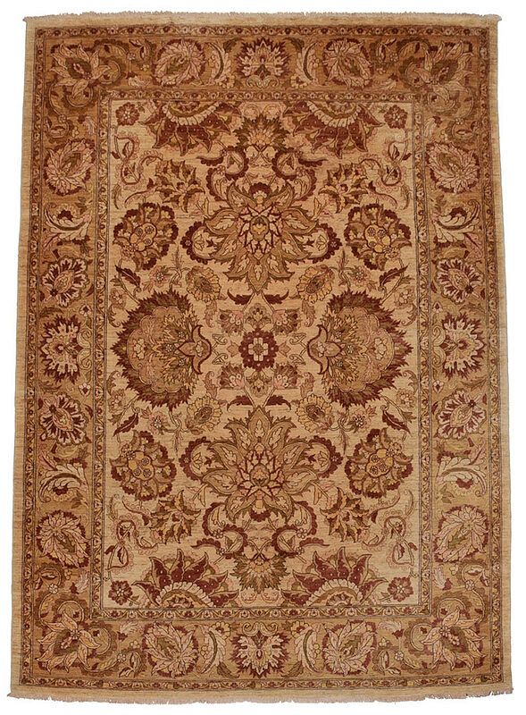 Appraisal: Turkish Carpet th century tan field with green palmettes and