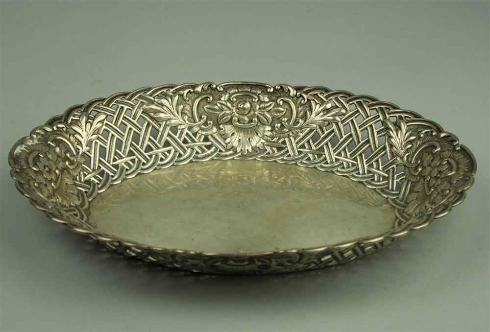 Appraisal: GORHAM SILVER RETICULATED OVAL BASKET circa - three-part seal depicting