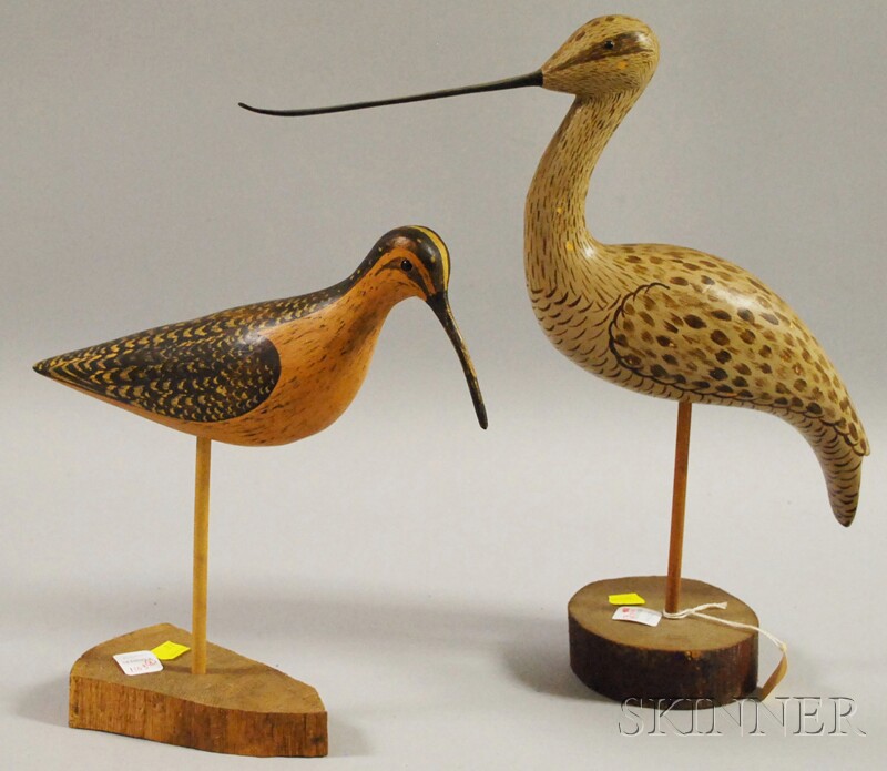 Appraisal: Two Modern Carved and Painted Wood Shorebird Figures signed WEK