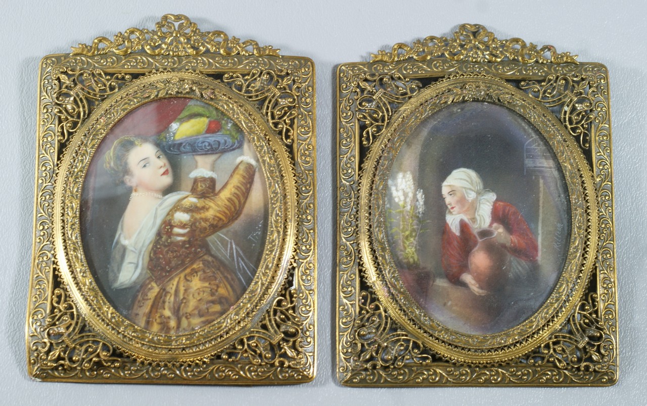 Appraisal: oval HP portraits on ivory woman with water pitcher artist