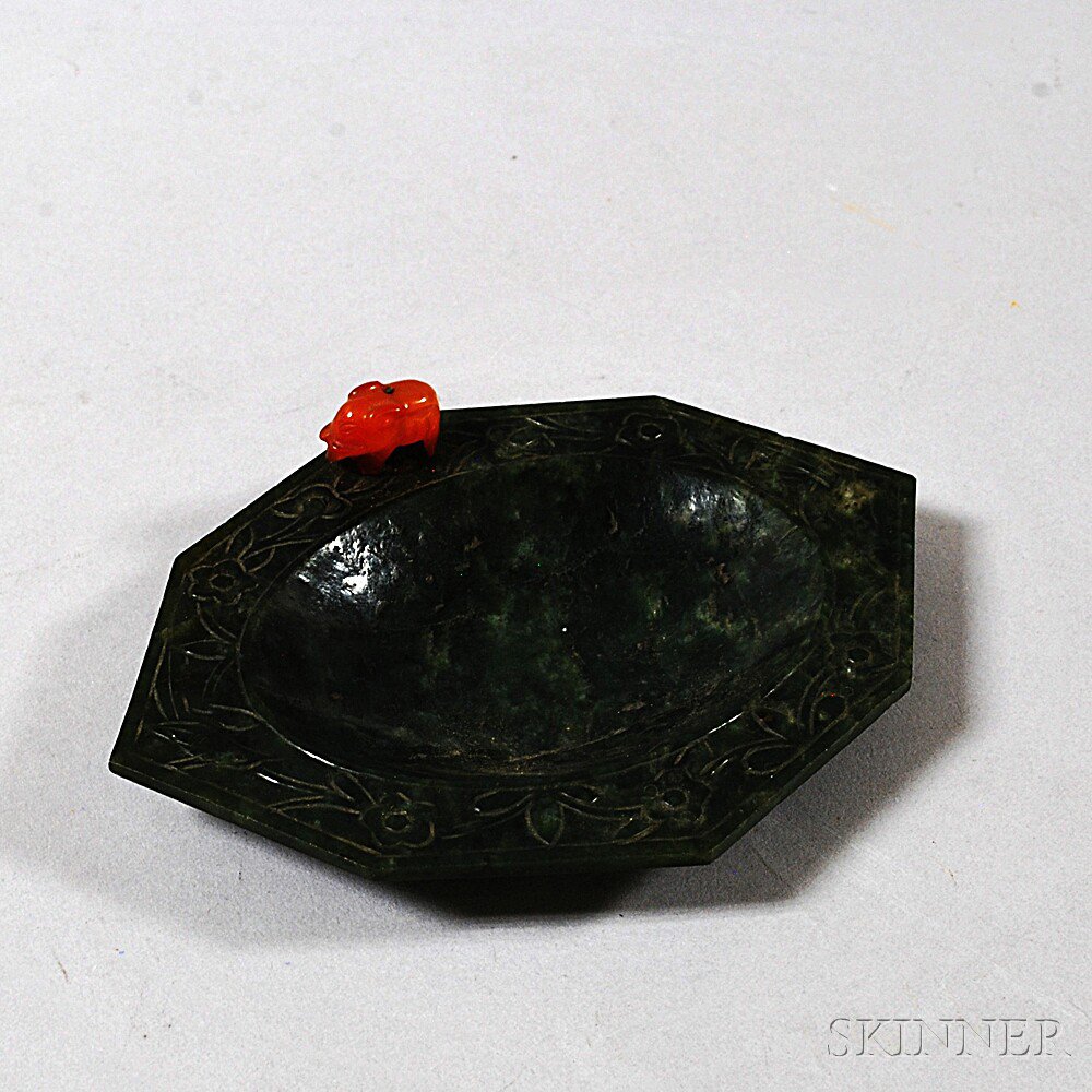 Appraisal: Chinese Spinach Green Jade Dish early th century octagonal with