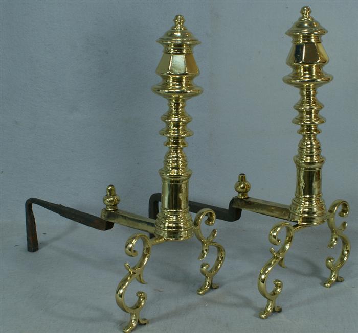 Appraisal: Pr Federal brass andirons early th c tall Estimate -