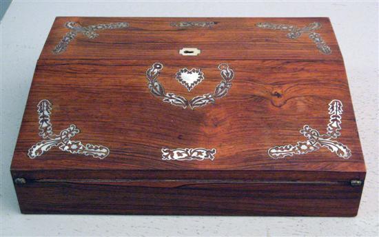 Appraisal: th century rosewood and mother of pearl inlaid writing box