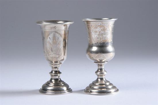 Appraisal: TWO RUSSIAN SILVER KIDDUSH CUPS One chased and engraved with