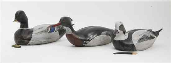 Appraisal: Three American Carved and Polychrome Painted Duck Decoys Charlie Moore