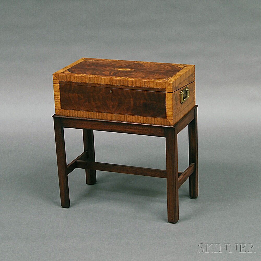 Appraisal: George III-style Inlaid Mahogany Veneer Chest on Stand the crossbanded