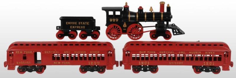 Appraisal: Cast Iron No Empire State Express Train Set Description Circa