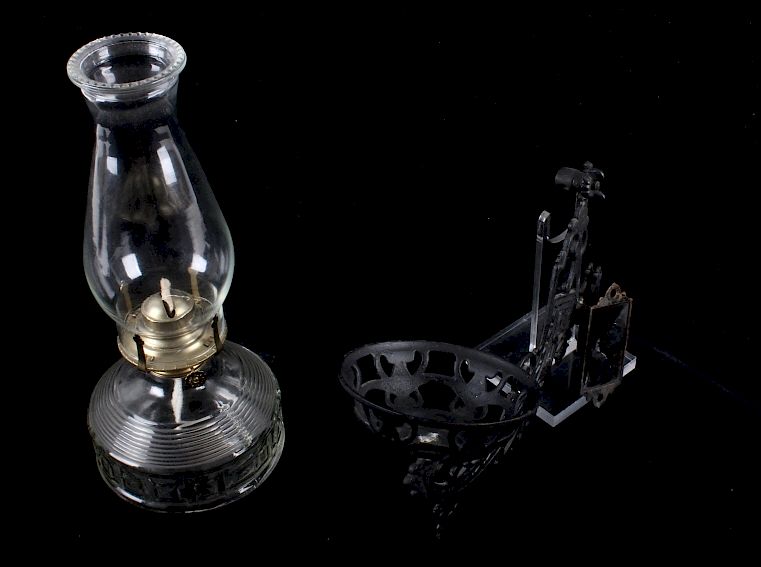 Appraisal: Farms Lamplight Glass Wall Hanging Oil Lamp Offered in this