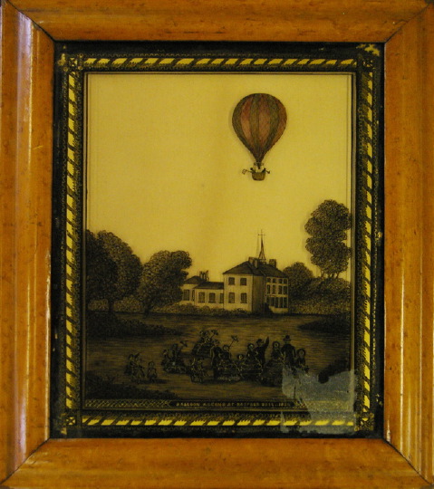 Appraisal: Unusual Pair of English Eglomise Panels depicting respectively the balloon