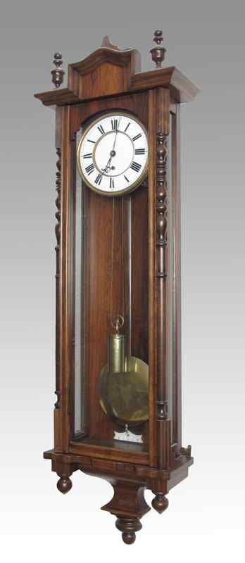 Appraisal: WALNUT VIENNA REGULATOR WALL CLOCK Walnut case with carved and